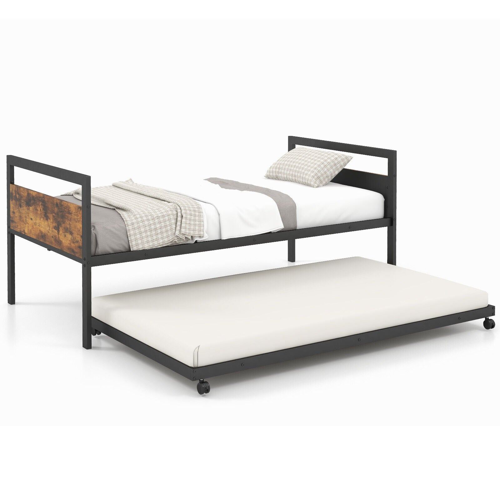 SUGIFT Twin Metal Daybed with Trundle Lockable Wheels