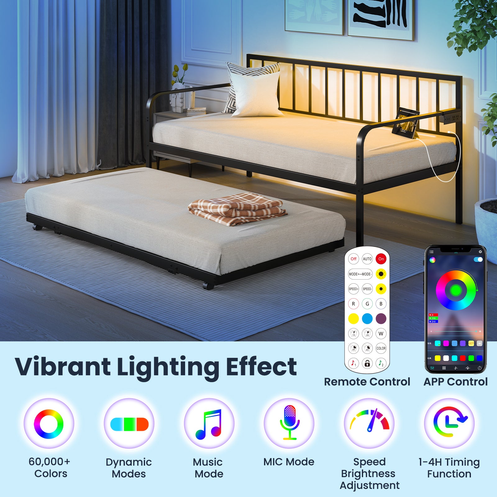 Twin Daybed with Charging Station and LED Lights