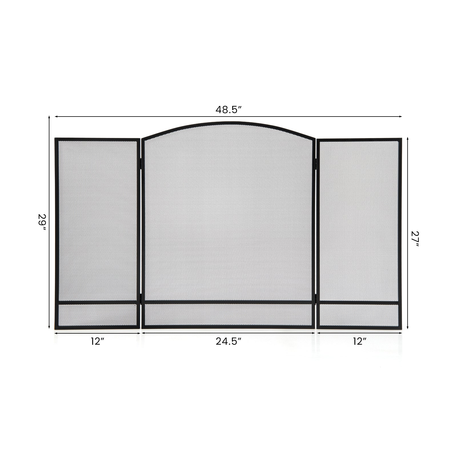 3-Panel Foldable Fireplace Screen with Wrought Metal Mesh