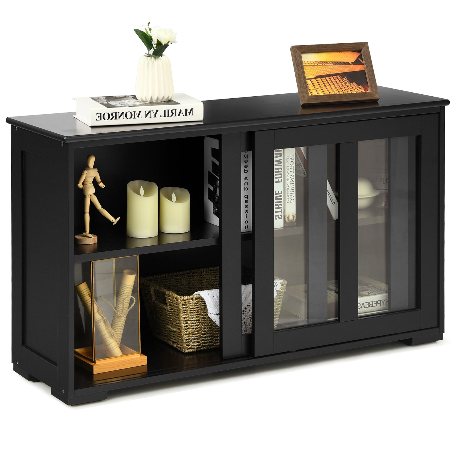 SUGIFT Sideboard Buffet Cupboard Storage Cabinet with Sliding Door