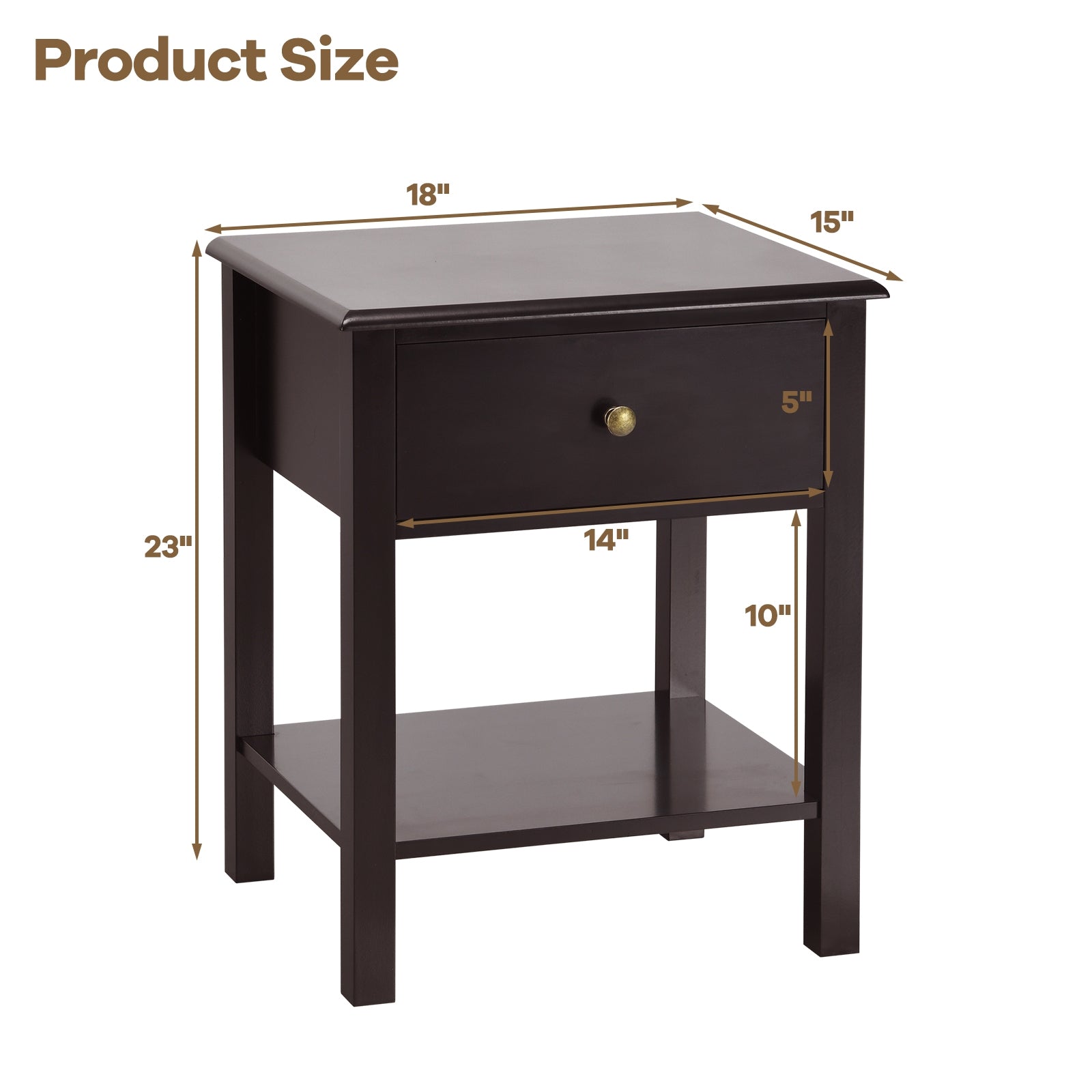 SUGIFT Nightstand End Table with Drawer and Shelf