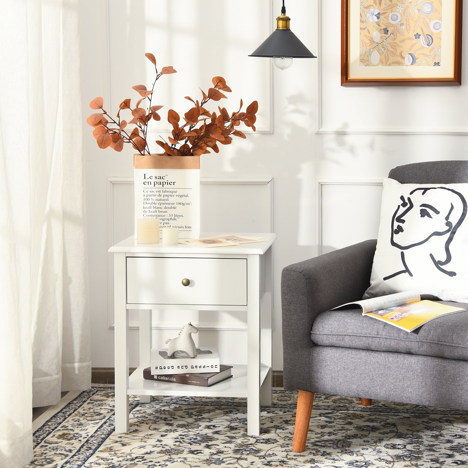 SUGIFT Nightstand End Table with Drawer and Shelf