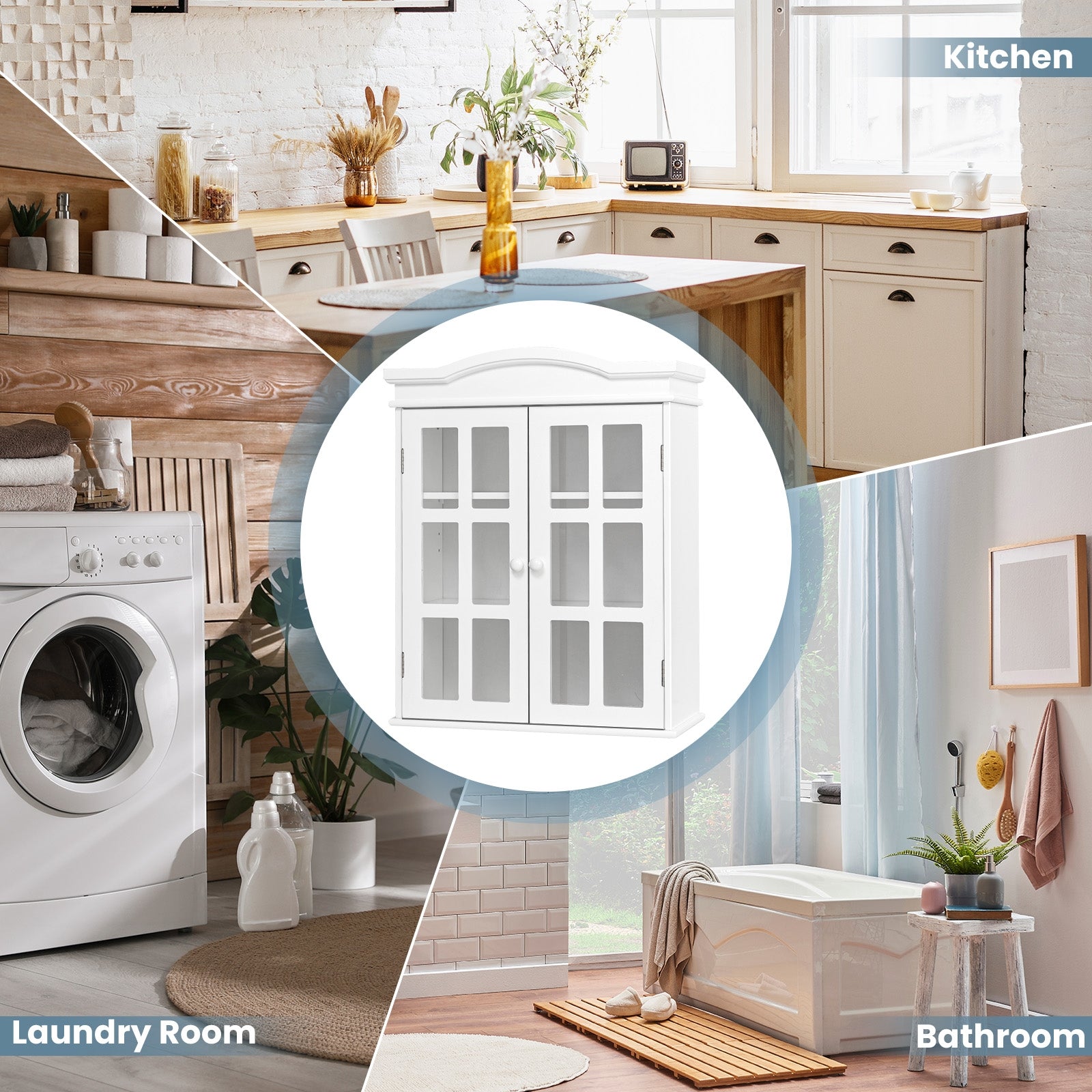 Wall-Mount Bathroom Double Doors Shelved Storage Cabinet