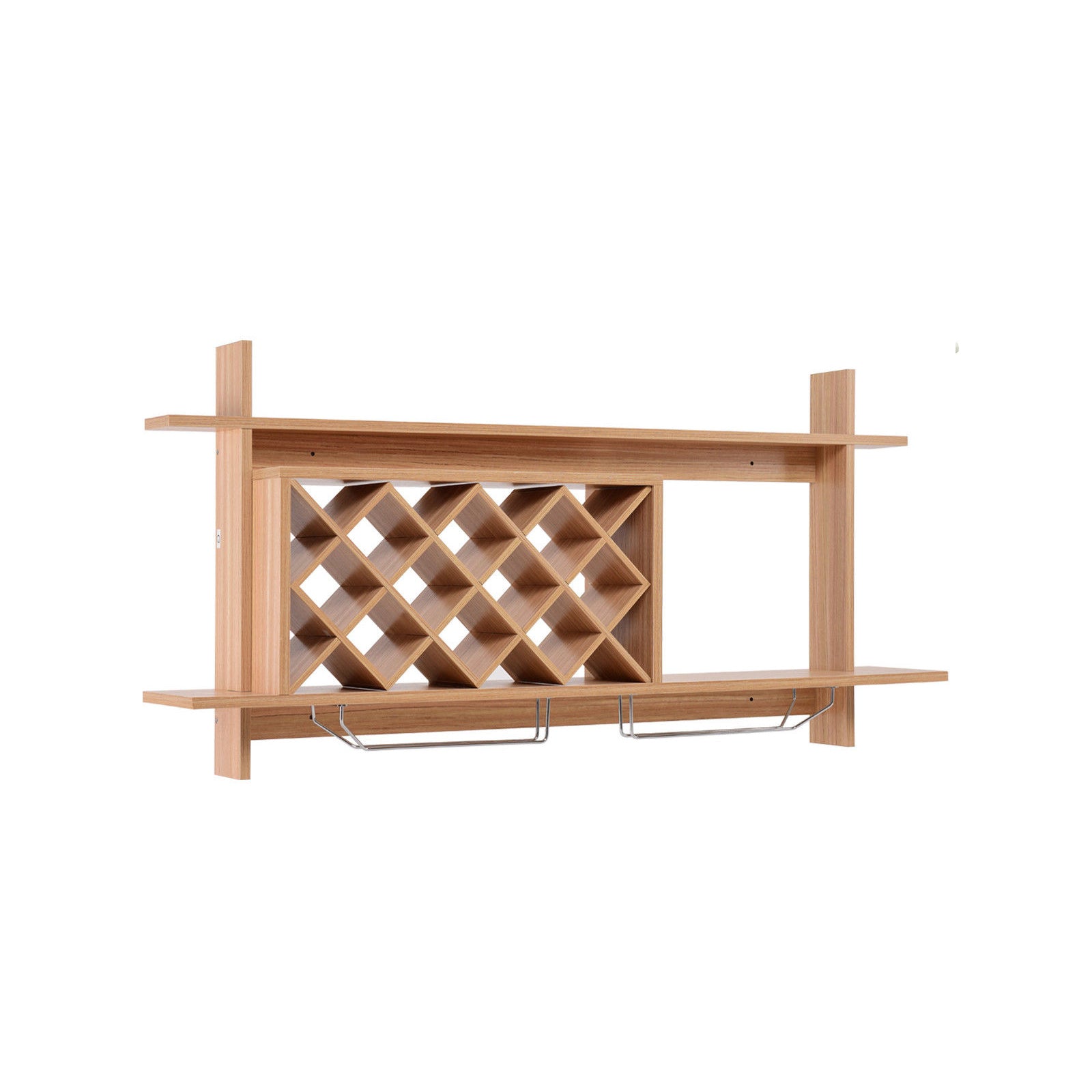 Wall Mount Wine Rack with Glass Holder & Storage Shelf-Natural