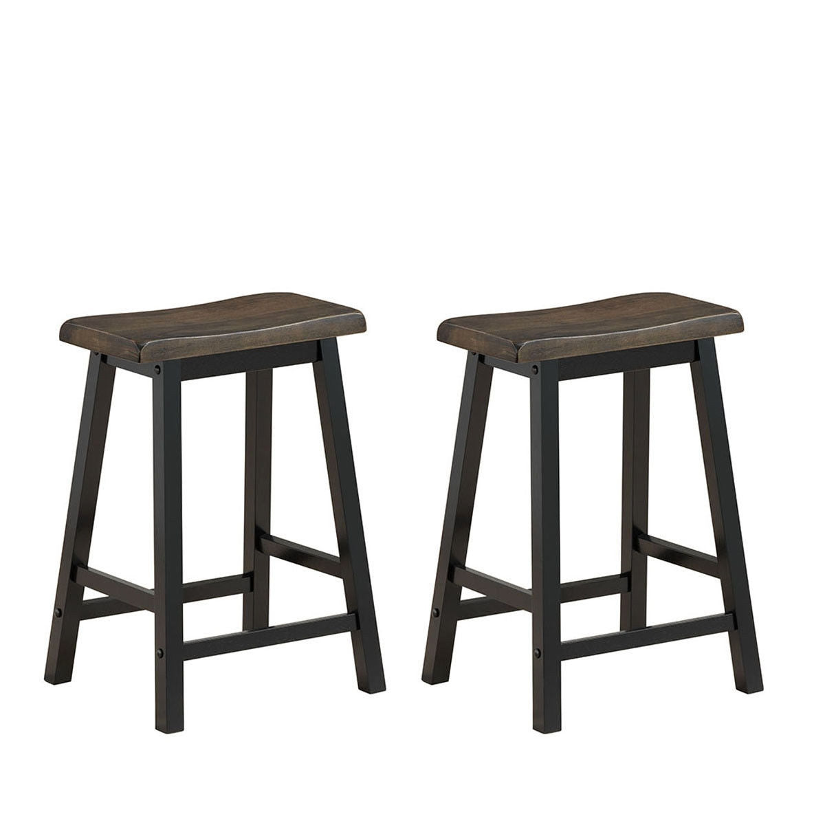 24 Inch Set of 2 Wood Counter Backless Height Saddle Stools for Kitchen and Pub