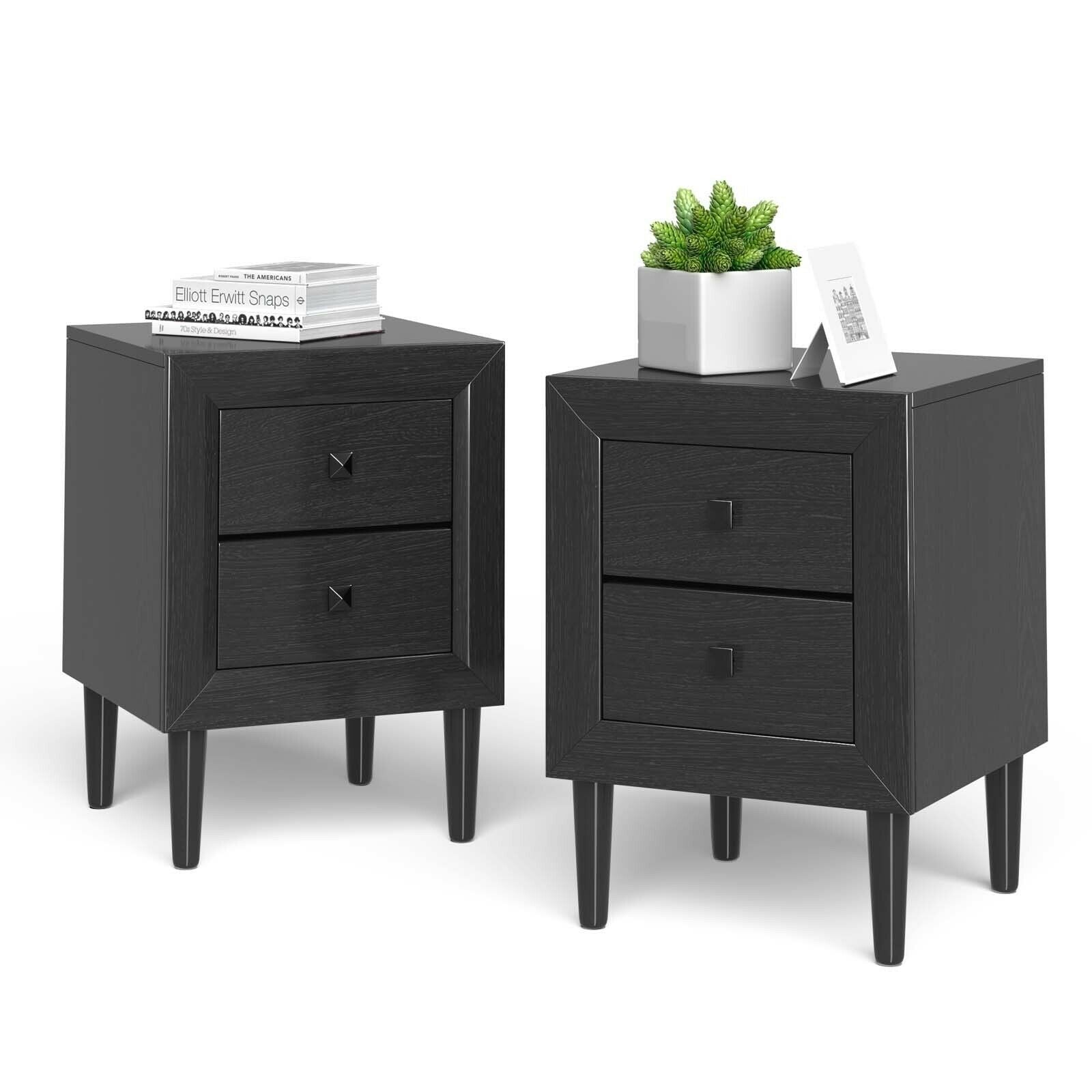 SUGIFT 2 Pieces Multipurpose Retro Nightstand Set with 2 Drawers