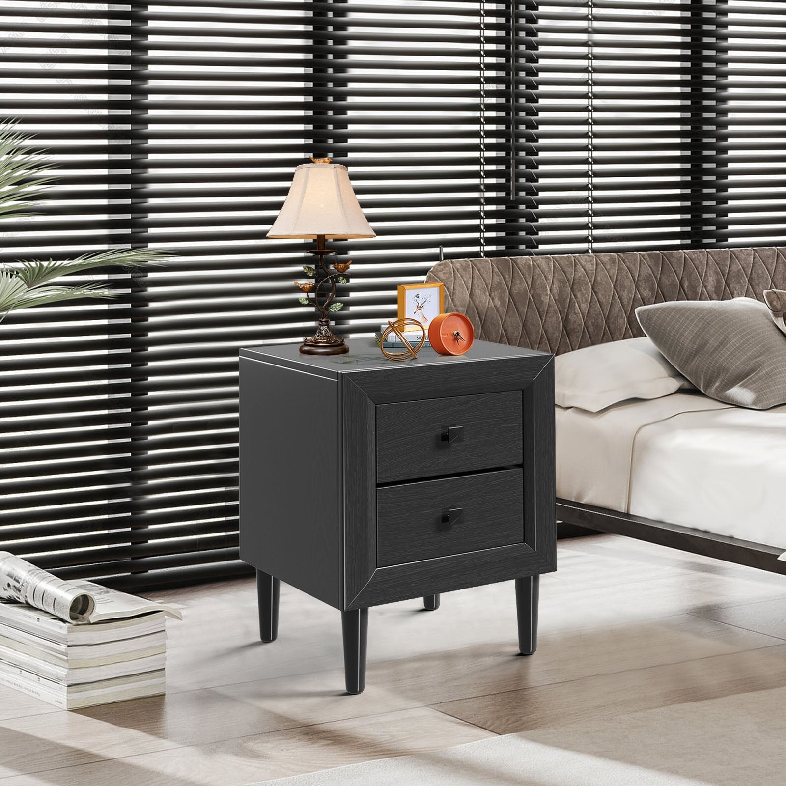 SUGIFT Multipurpose Retro Bedside Nightstand with 2 Drawers