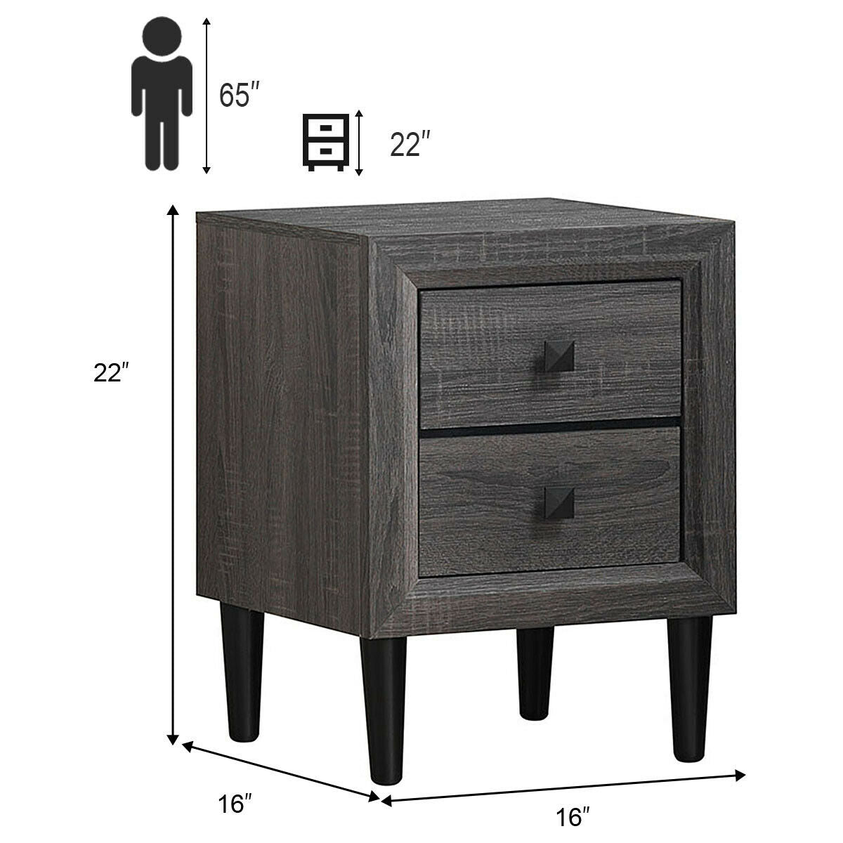 SUGIFT 2 Pieces Multipurpose Retro Nightstand Set with 2 Drawers