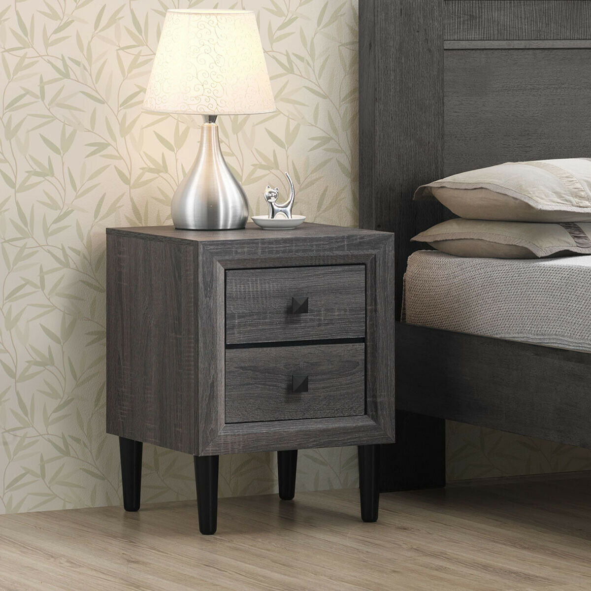 SUGIFT 2 Pieces Multipurpose Retro Nightstand Set with 2 Drawers