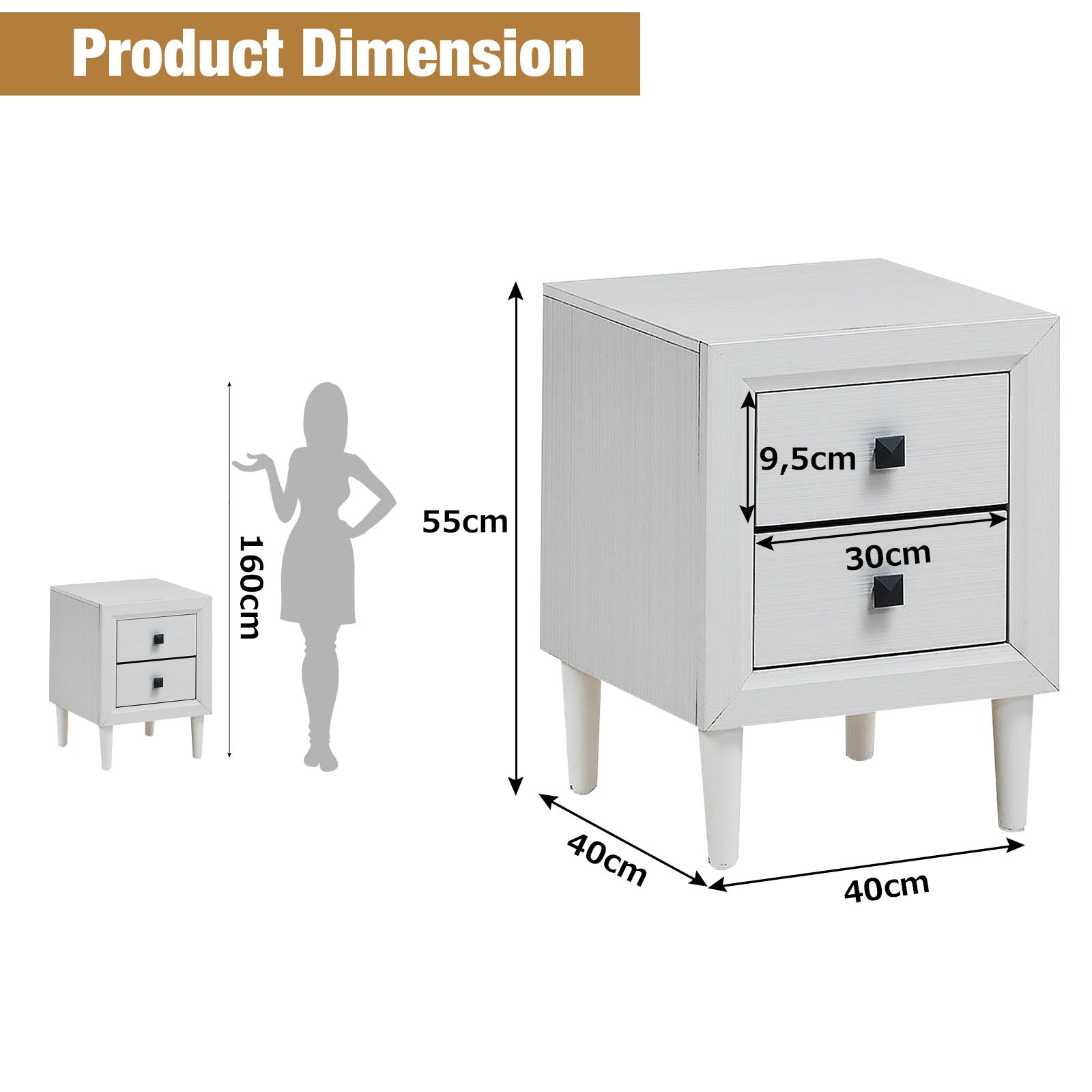 SUGIFT Multipurpose Retro Bedside Nightstand with 2 Drawers