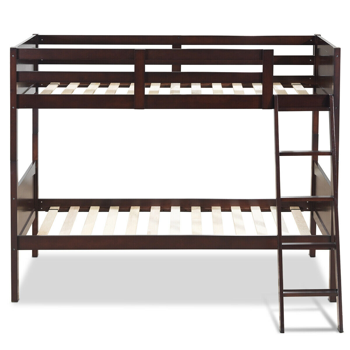 Wooden Twin Over Twin Bunk Bed Frames with Ladder and Safety Rail