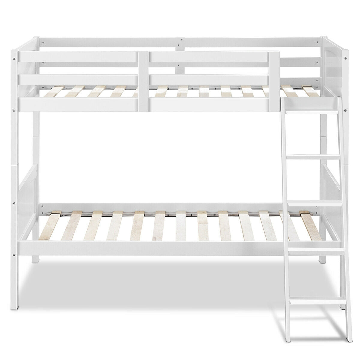 Wooden Twin Over Twin Bunk Bed Frames with Ladder and Safety Rail