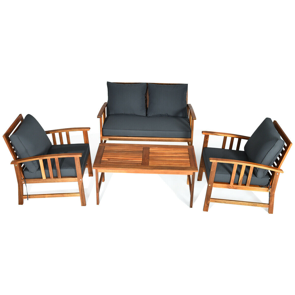 SUGIFT 4 Pieces Wooden Patio Sofa Chair Set with Cushion