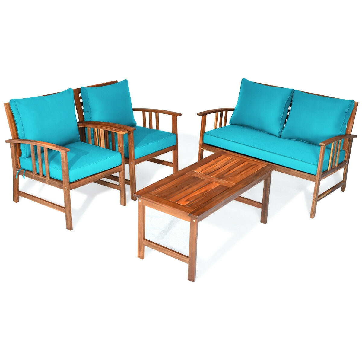 SUGIFT 4 Pieces Wooden Patio Sofa Chair Set with Cushion