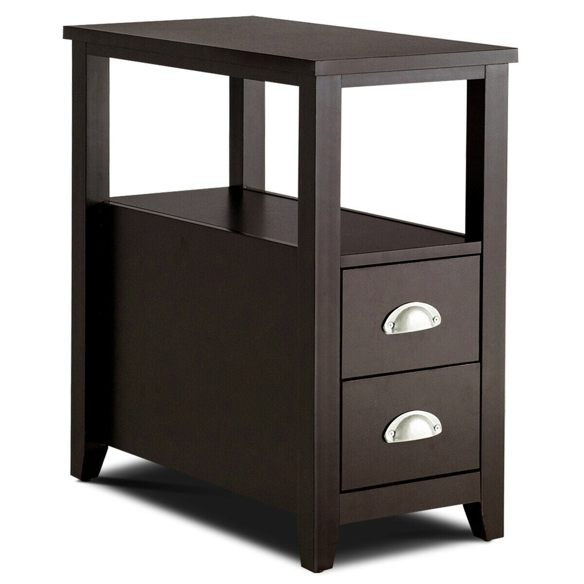 23.5 x 12 Inch Rectangular Wooden Nightstand with 2 Drawers and Shelf