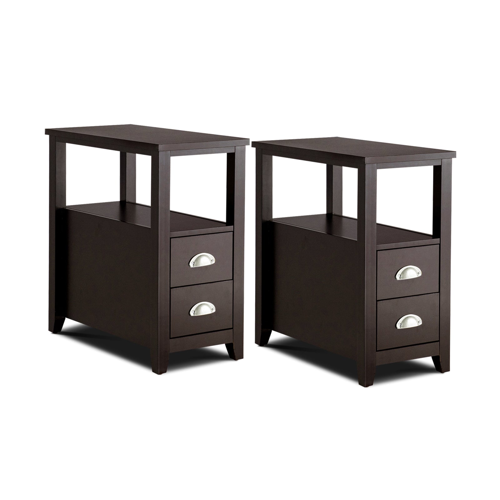 2 Pieces Wooden Bed-side Nightstand Set with 2 Drawers