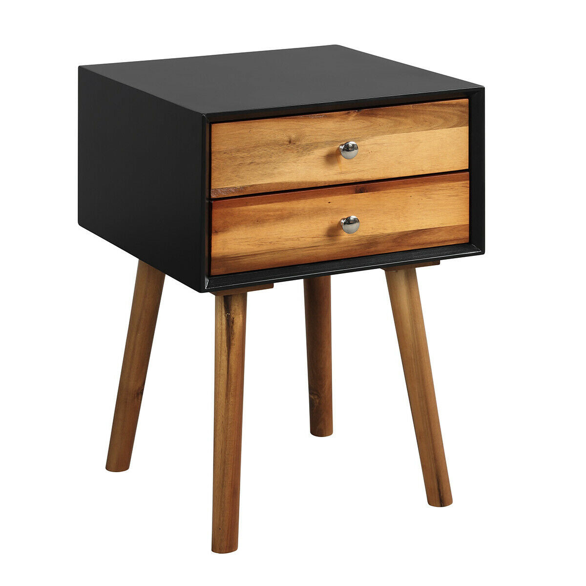 SUGIFT Mid-Century Wooden Multipurpose End Table with 2 Storage Drawers