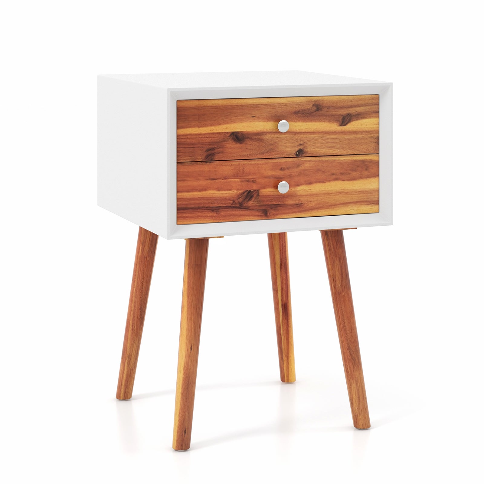 SUGIFT Mid-Century Wooden Multipurpose End Table with 2 Storage Drawers