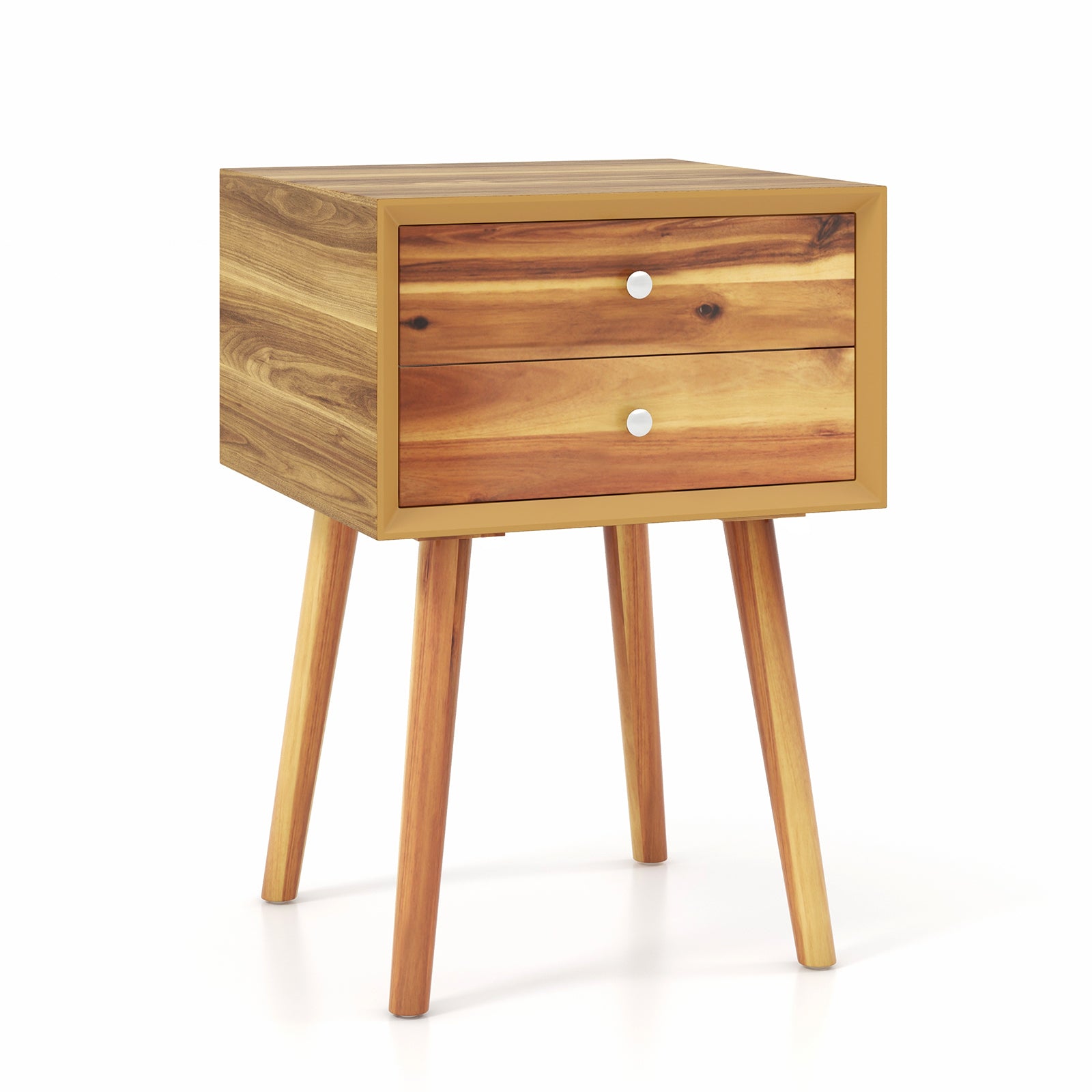SUGIFT Mid-Century Wooden Multipurpose End Table with 2 Storage Drawers