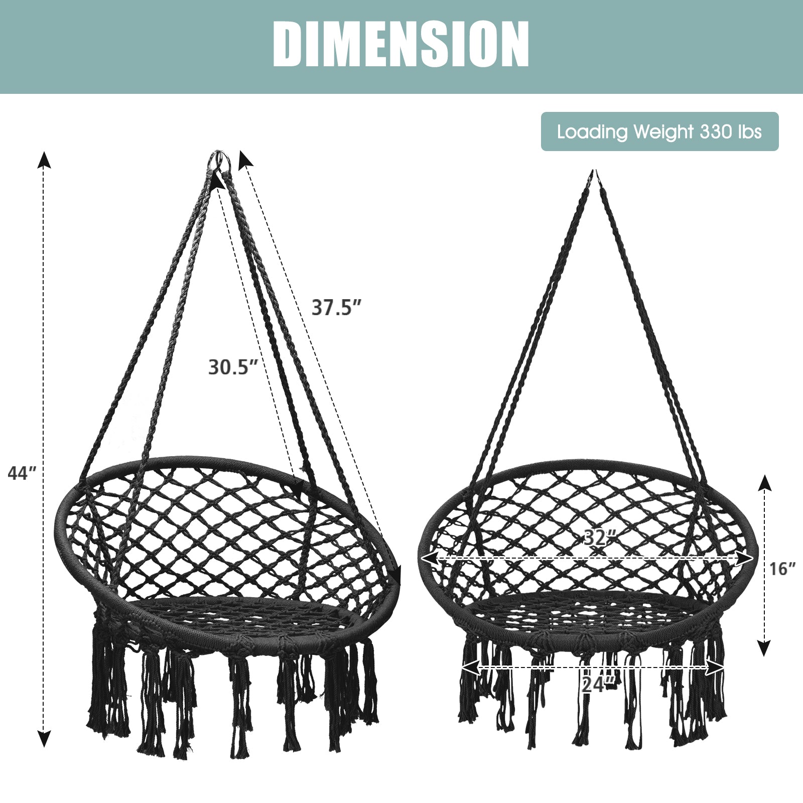 VEBREDA Hanging Macrame Hammock Chair with Handwoven Cotton Backrest