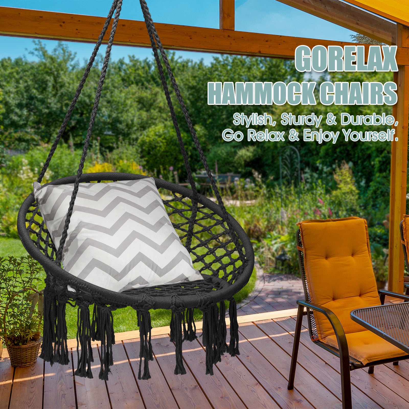 VEBREDA Hanging Macrame Hammock Chair with Handwoven Cotton Backrest