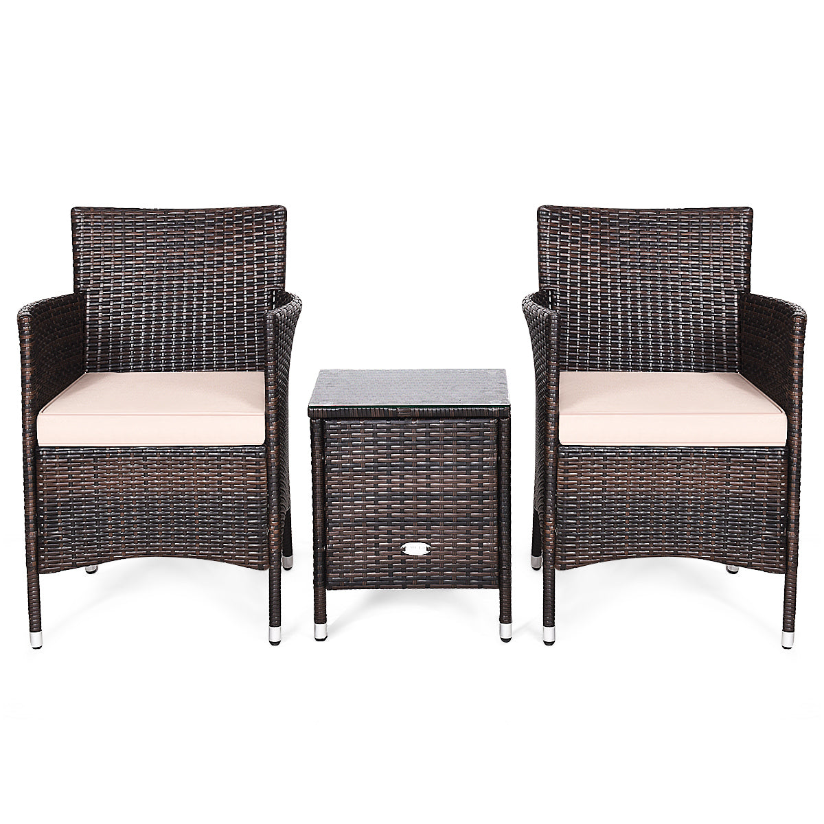 3 Pieces Ergonomic Wicker Patio Conversation Set-Beige