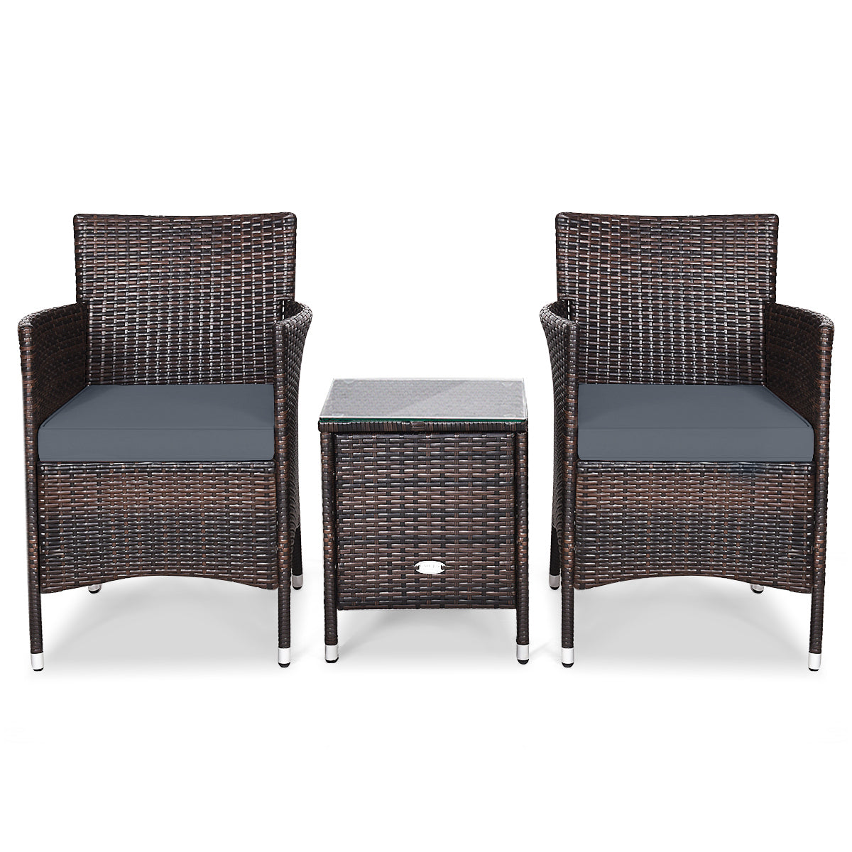 3 Pieces Ergonomic Wicker Patio Conversation Set-Grey