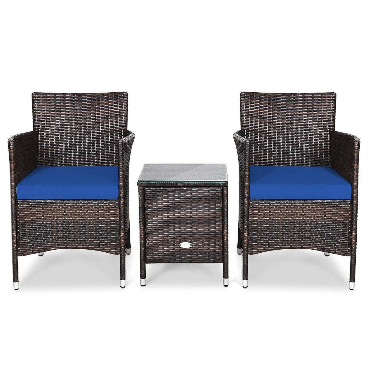 3 Pieces Ergonomic Wicker Patio Conversation Set-Navy