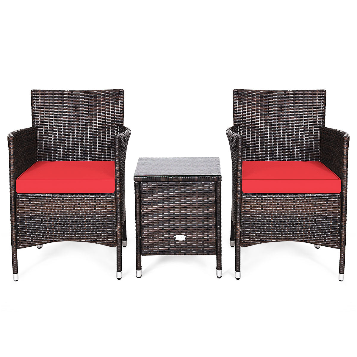 3 Pieces Ergonomic Wicker Patio Conversation Set-Red