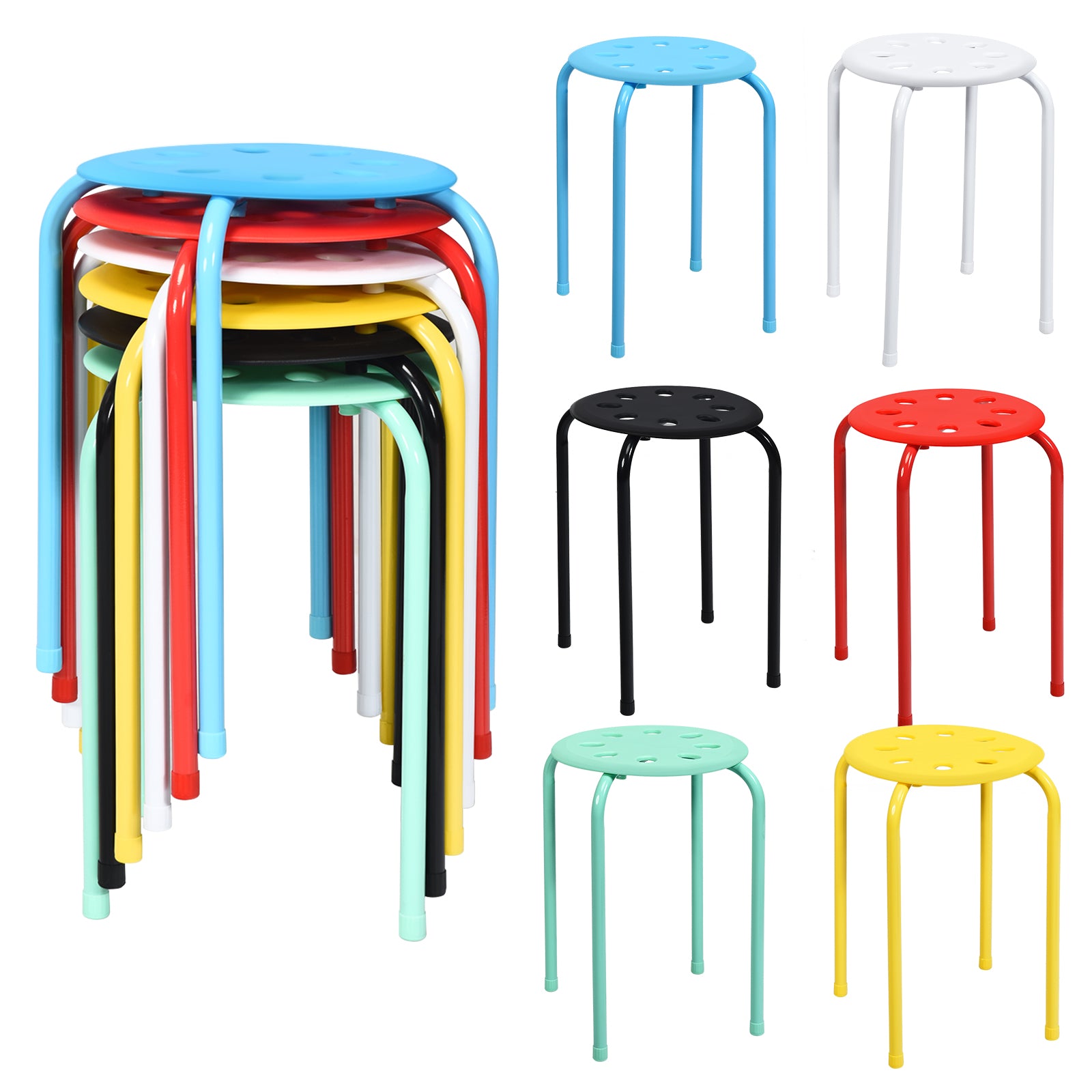 17.5 Inch Set of 6 Portable Plastic Stack Stools with Metal Frame