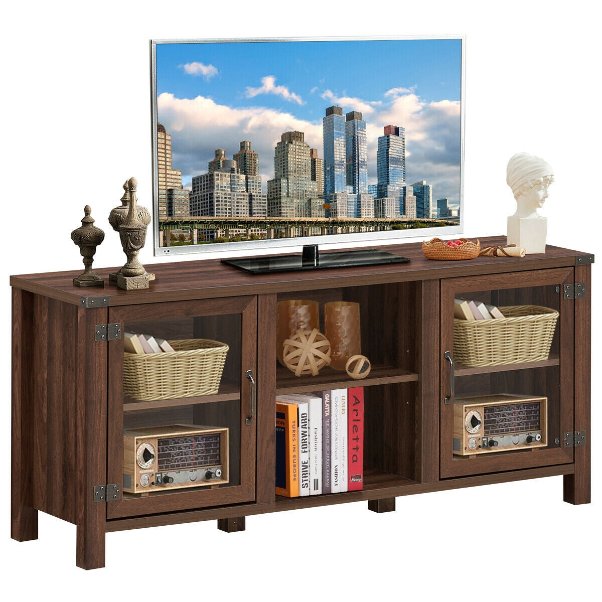 TV Stand Entertainment Center for TVs up to 65 Inch with Storage Cabinets-Walnut