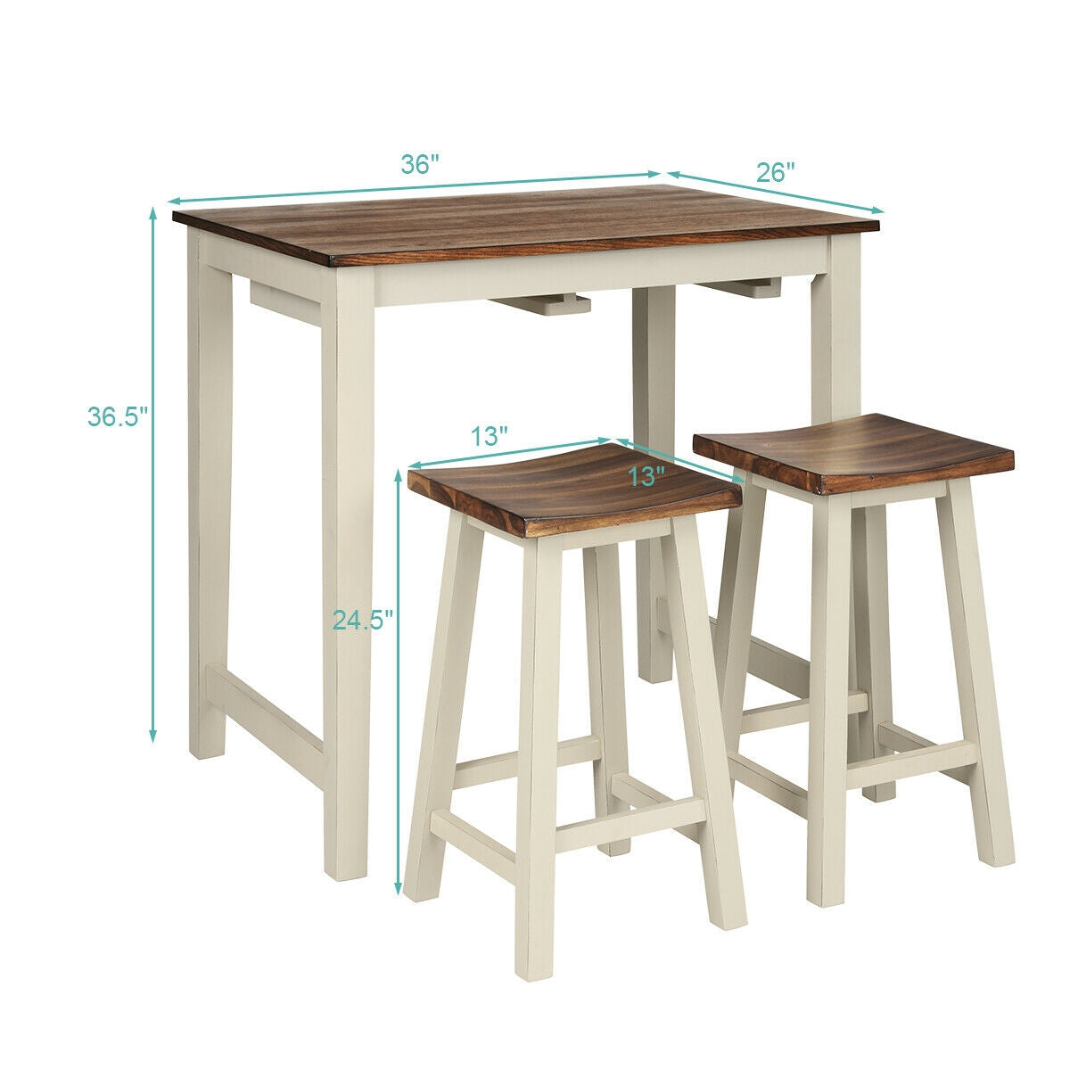 SUGIFT Counter Height Pub Table with 2 Saddle Bar Stools