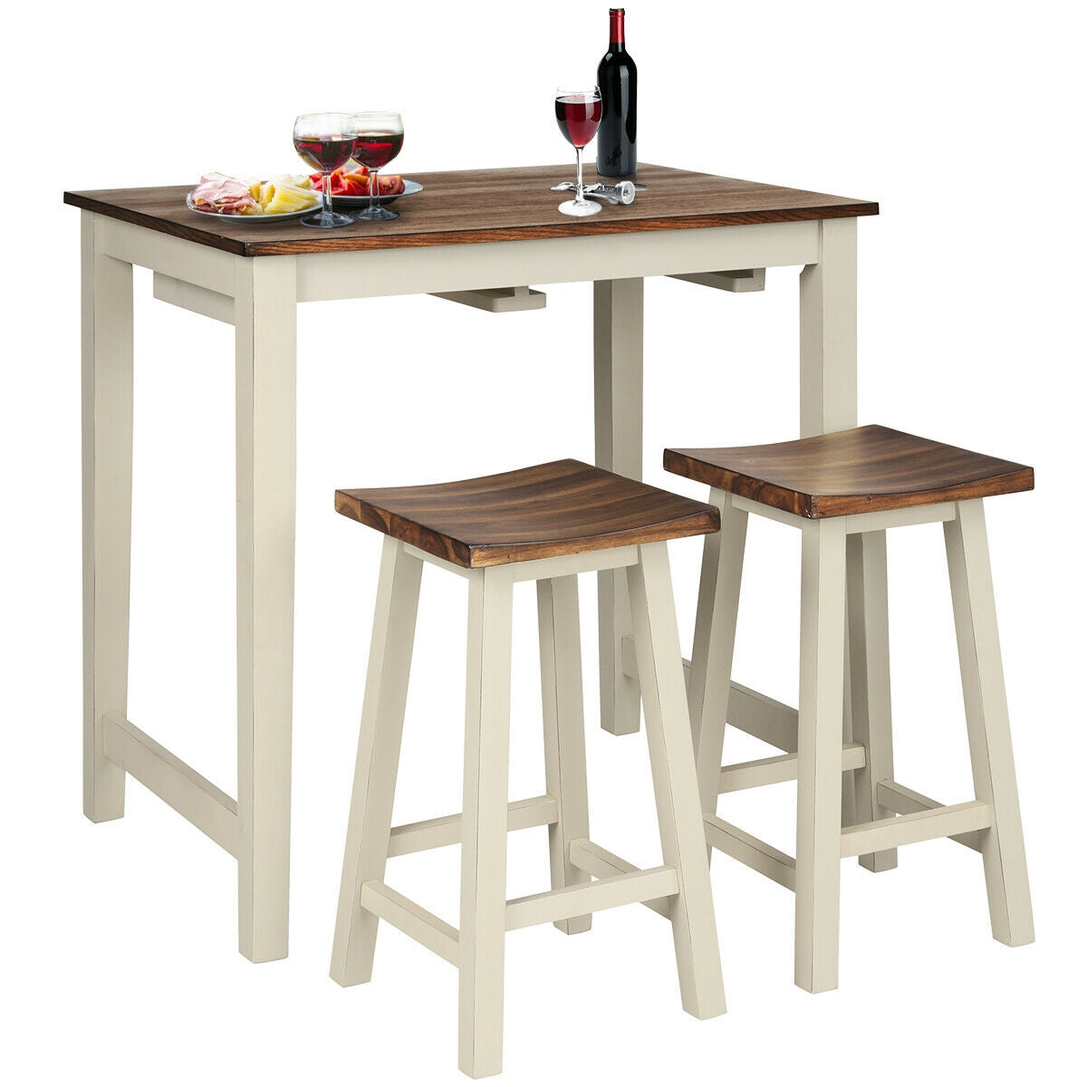 SUGIFT Counter Height Pub Table with 2 Saddle Bar Stools