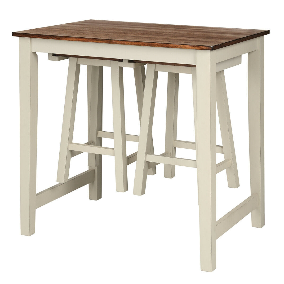 SUGIFT Counter Height Pub Table with 2 Saddle Bar Stools
