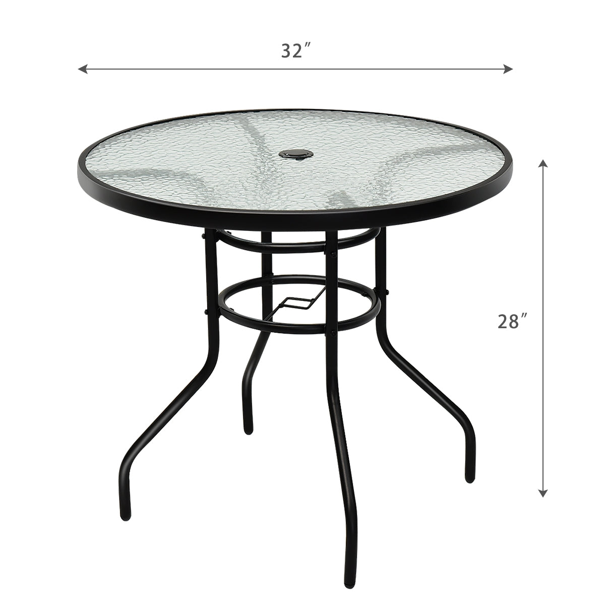 32 inch Round Outdoor Patio Dining Table with Convenient Umbrella Hole