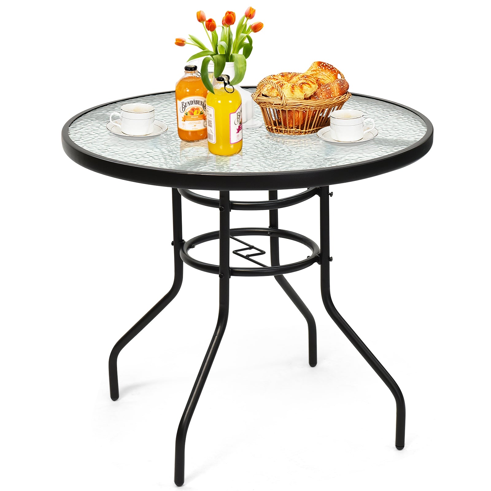32 inch Round Outdoor Patio Dining Table with Convenient Umbrella Hole