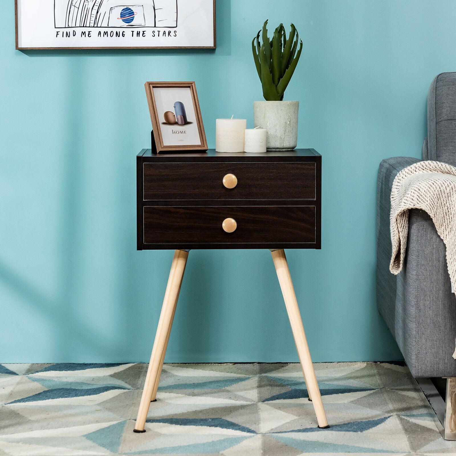 SUGIFT Midcentury Modern Bedside Table with 2 Drawers