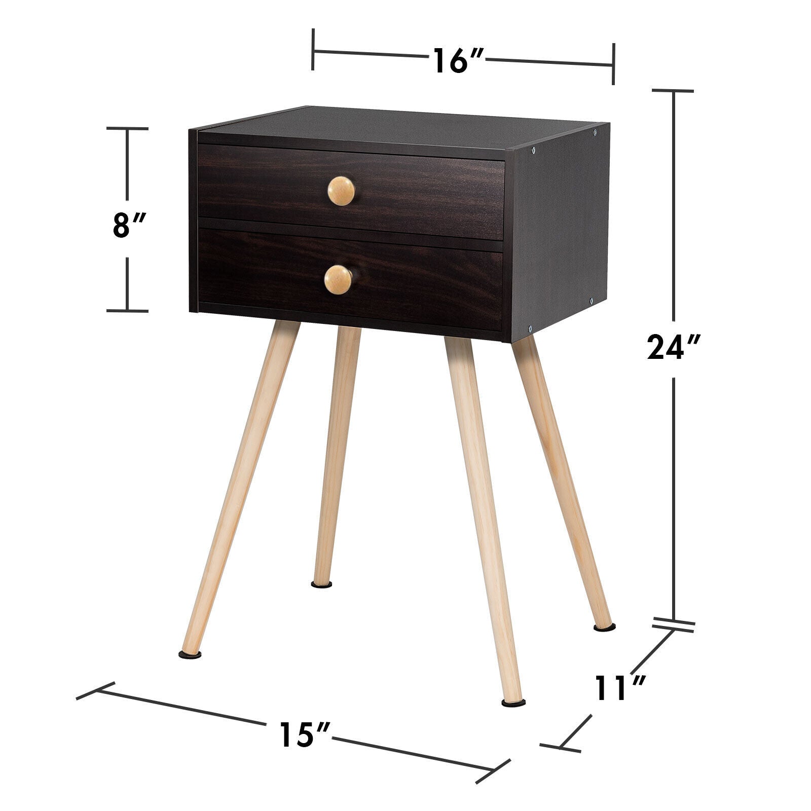 SUGIFT Midcentury Modern Bedside Table with 2 Drawers