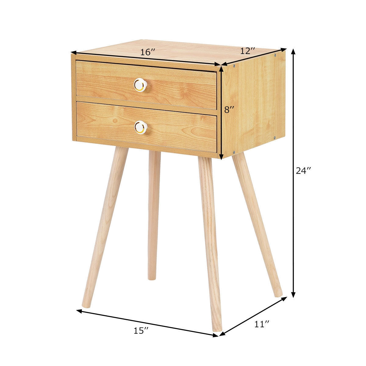 SUGIFT Midcentury Modern Bedside Table with 2 Drawers