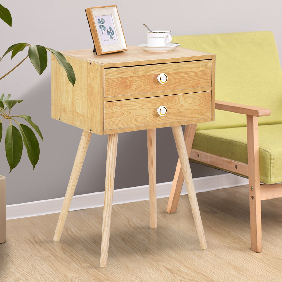 SUGIFT Midcentury Modern Bedside Table with 2 Drawers