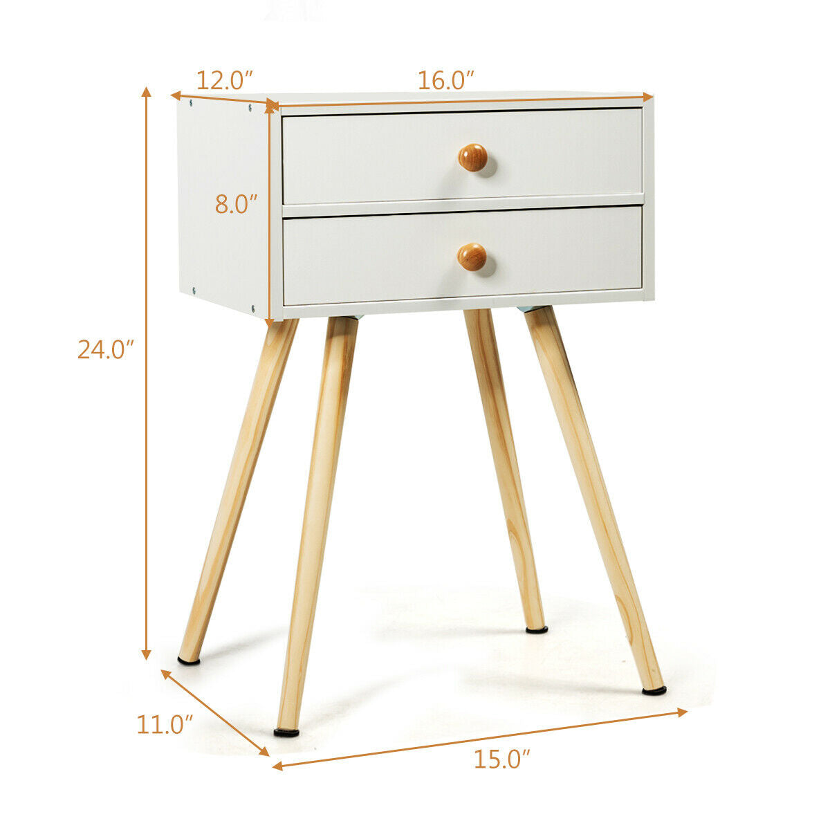 SUGIFT Midcentury Modern Bedside Table with 2 Drawers