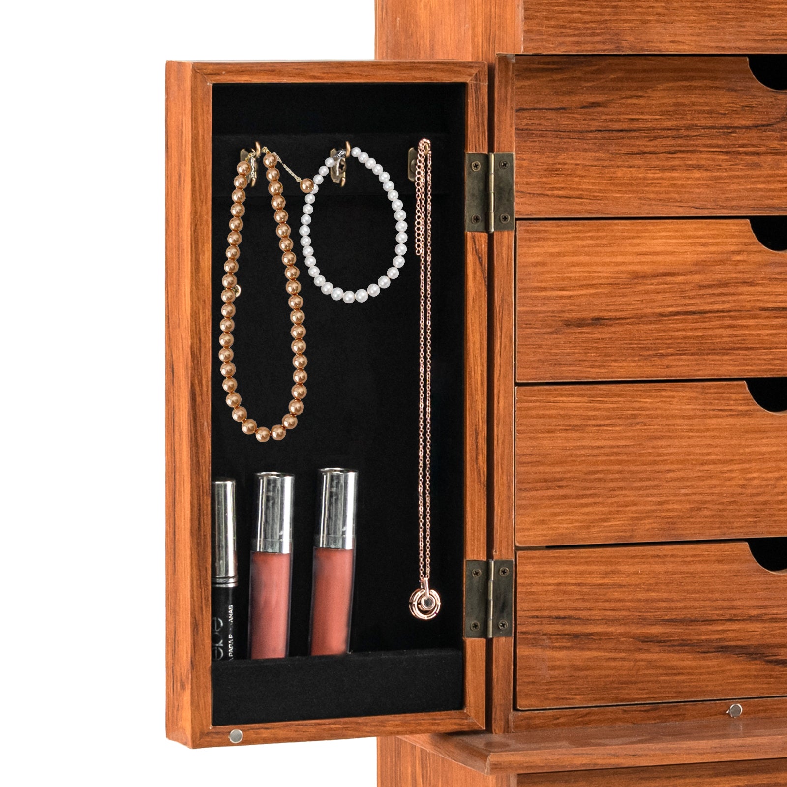 Vintage Jewelry Storage Standing with Top Flip Makeup Mirror