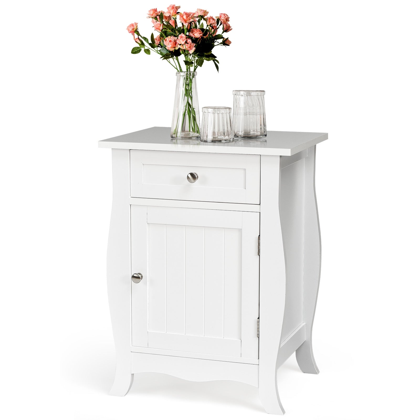 SUGIFT Wooden Accent End Table with Drawer Storage Cabinet Nightstand