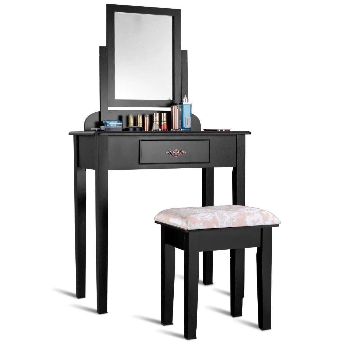 SUGIFT Vanity Dressing Table Stool Set with Large Makeup Mirror