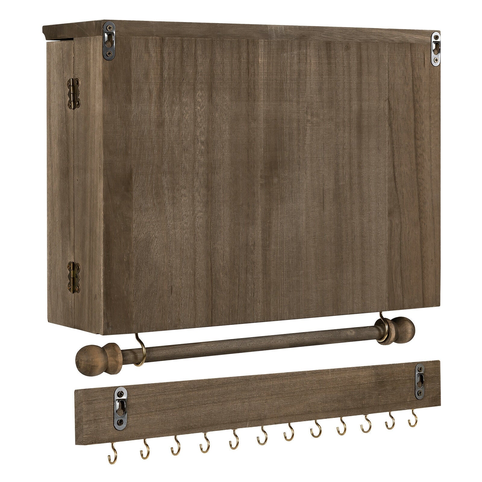 Vintage Wood Wall Mounted Jewelry Organizer with Barn Door-Brown