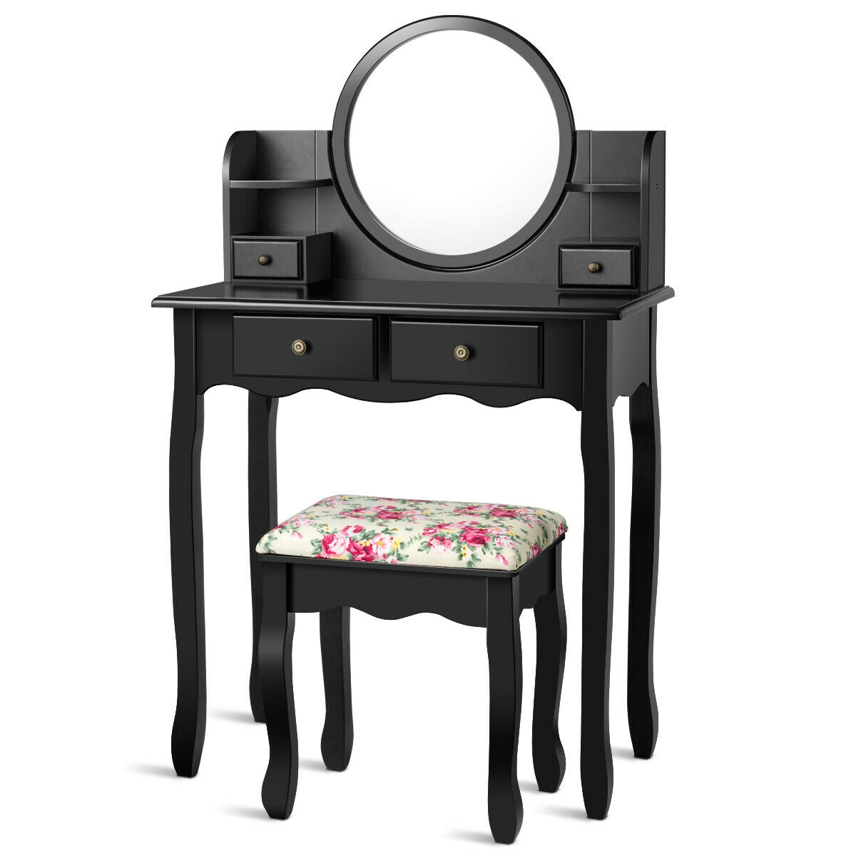 SUGIFT Makeup Vanity Table Set with 360¡ã Pivoted Round Mirror
