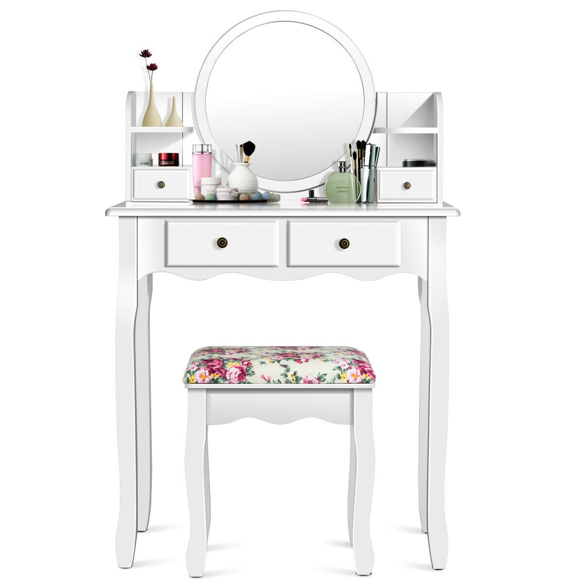 SUGIFT Makeup Vanity Table Set with 360¡ã Pivoted Round Mirror
