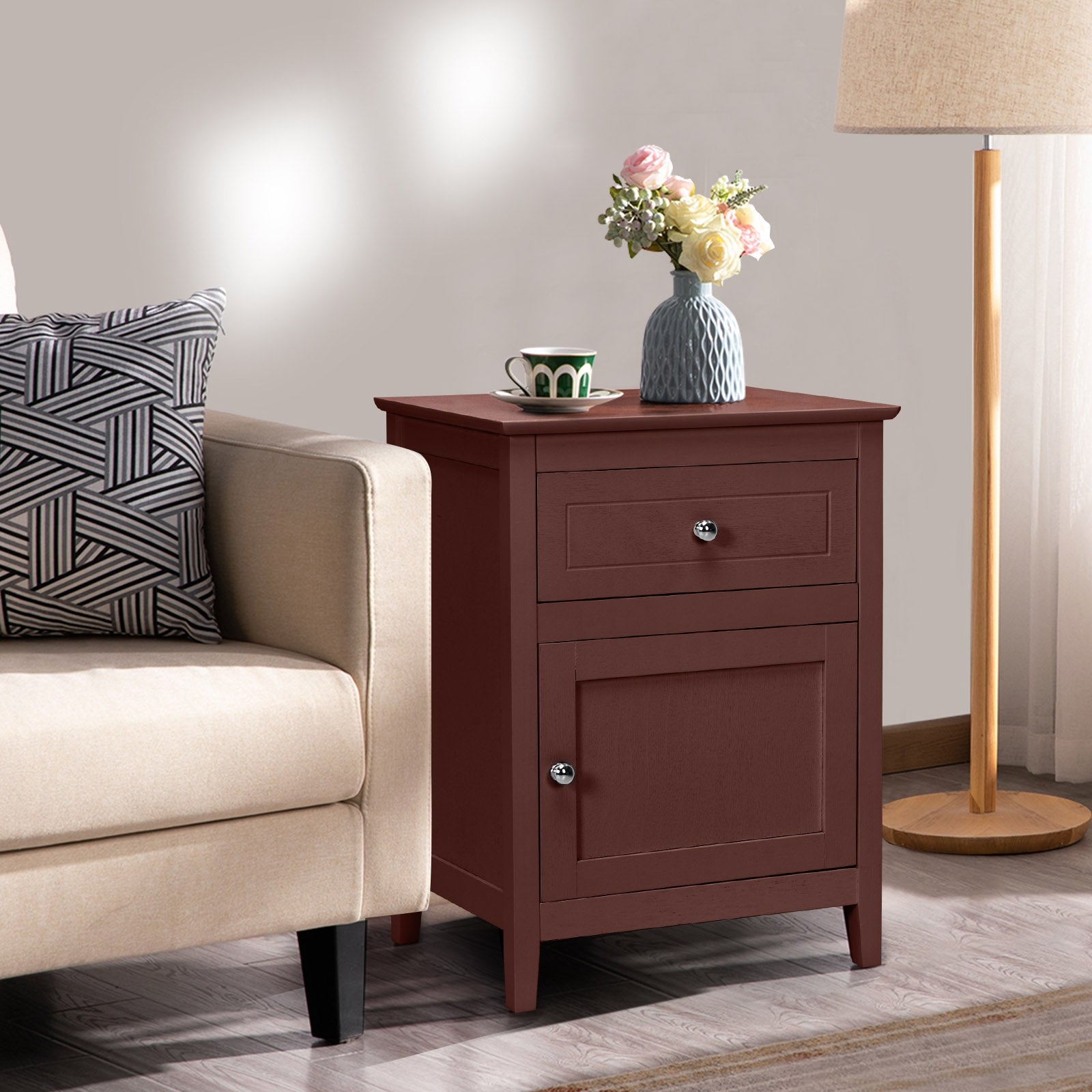 SUGIFT 2-Tier Accent Table with Spacious Tabletop
