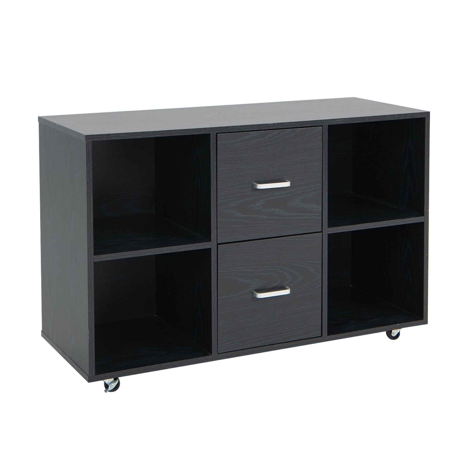 2 Drawer Wood Mobile File Cabinet with 4 Open Compartments