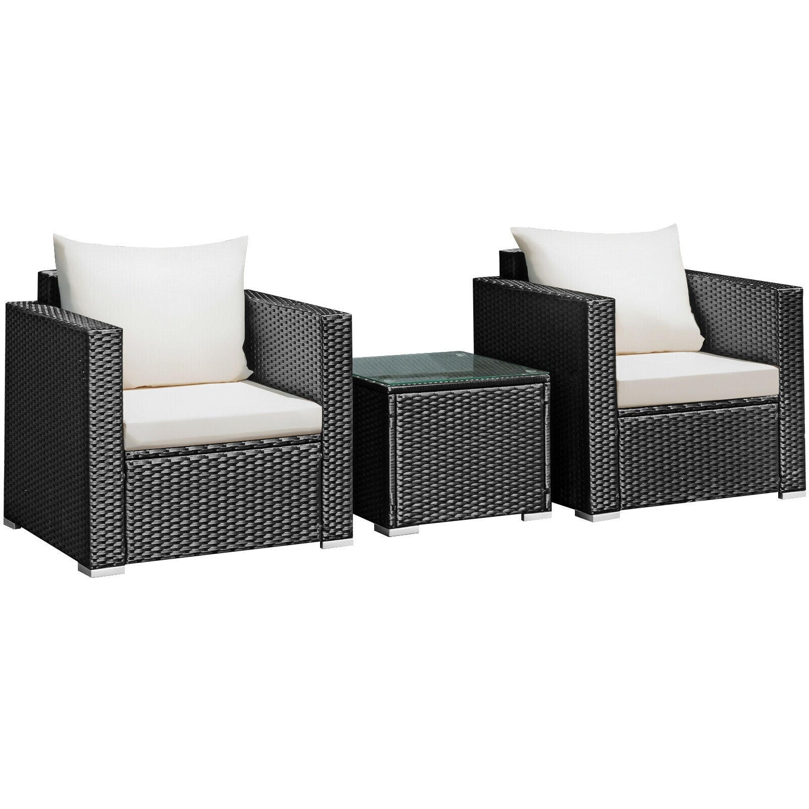 3 Pieces Patio Wicker Conversation Set with Cushion